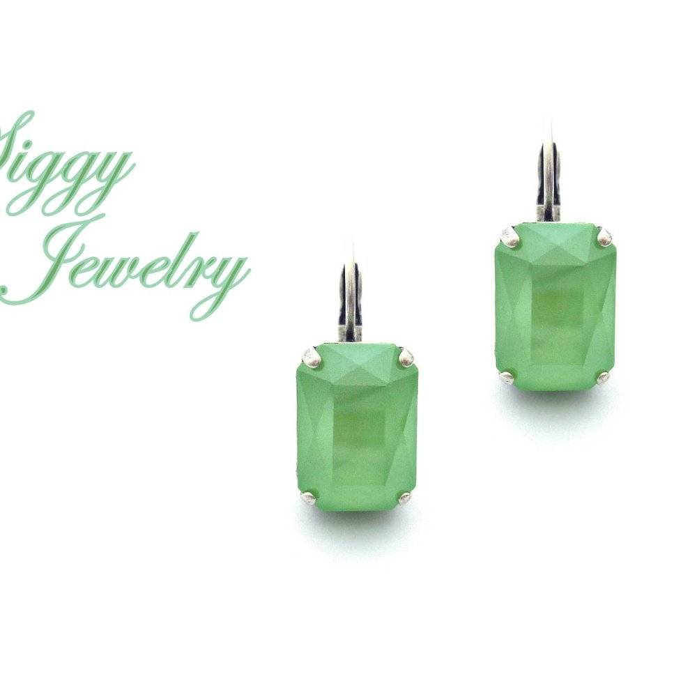 Mint Green Emerald Cut Drop Lever Back Crystal Earrings, Assorted Finishes